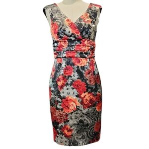 NWT'S Boston Proper Red and Gray Sheath Dress V-Neck Midi